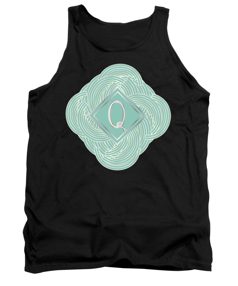 Monogrammed Tank Top featuring the digital art 1920s Blue Deco Jazz Swing Monogram ...letter Q by Cecely Bloom