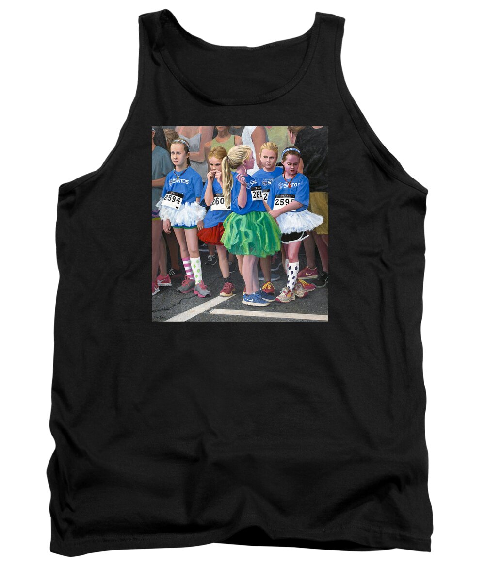 Girls In Tutus Tank Top featuring the painting At the Start of Their Run by Mark Lunde