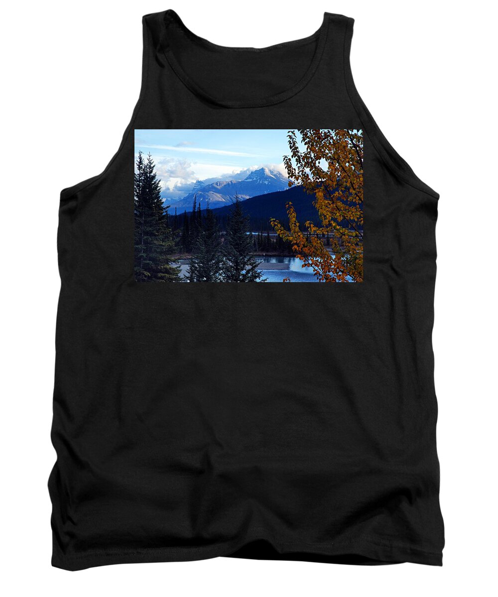 Banff National Park Tank Top featuring the photograph Autumn in the Mountains by Larry Ricker