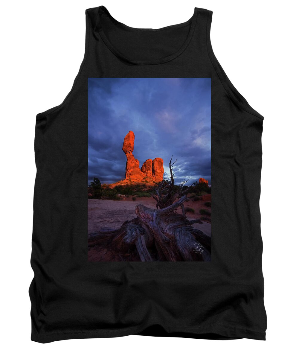 Arches National Park Tank Top featuring the photograph Balanced Rock Sunset by Debra Boucher
