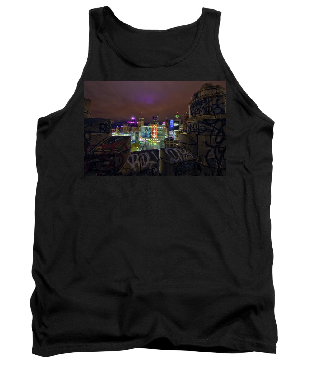 Detroit Tank Top featuring the photograph Bando rooftop nights in the D... by Jay Smith