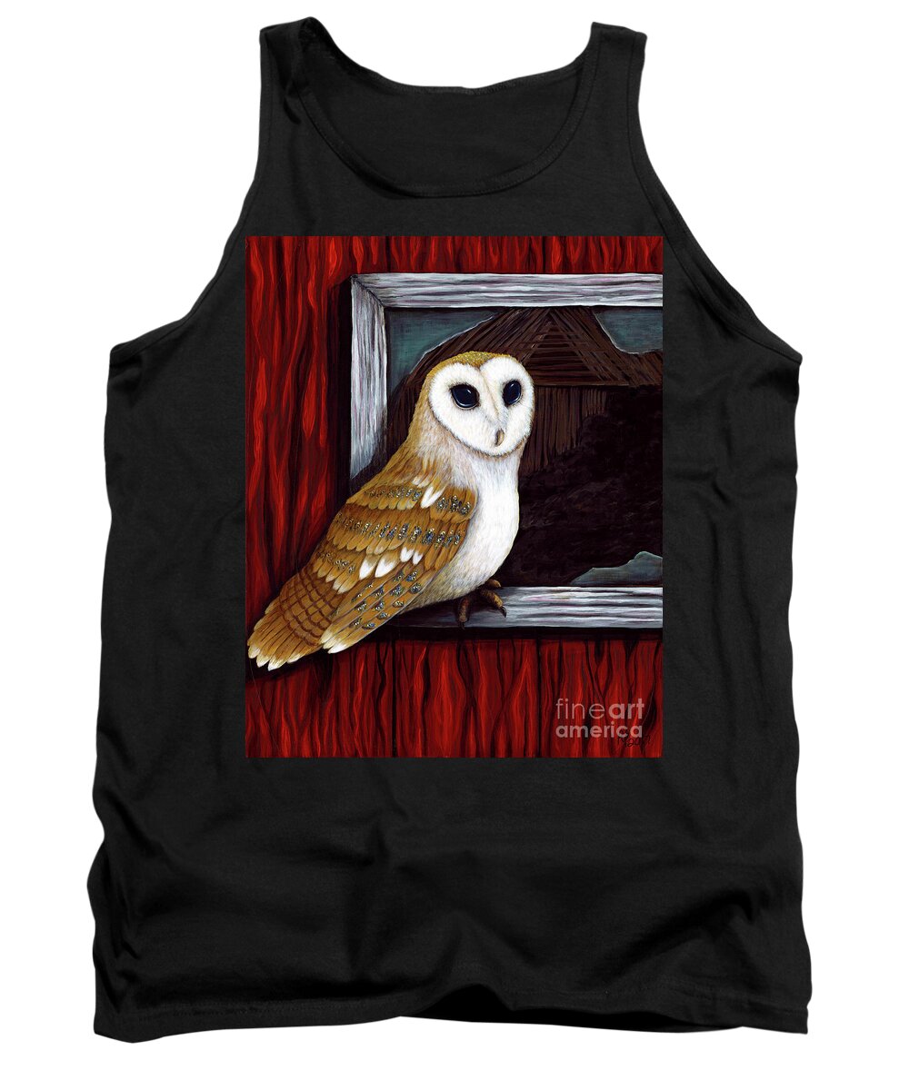 Barn Tank Top featuring the painting Barn Owl Beauty by Rebecca Parker