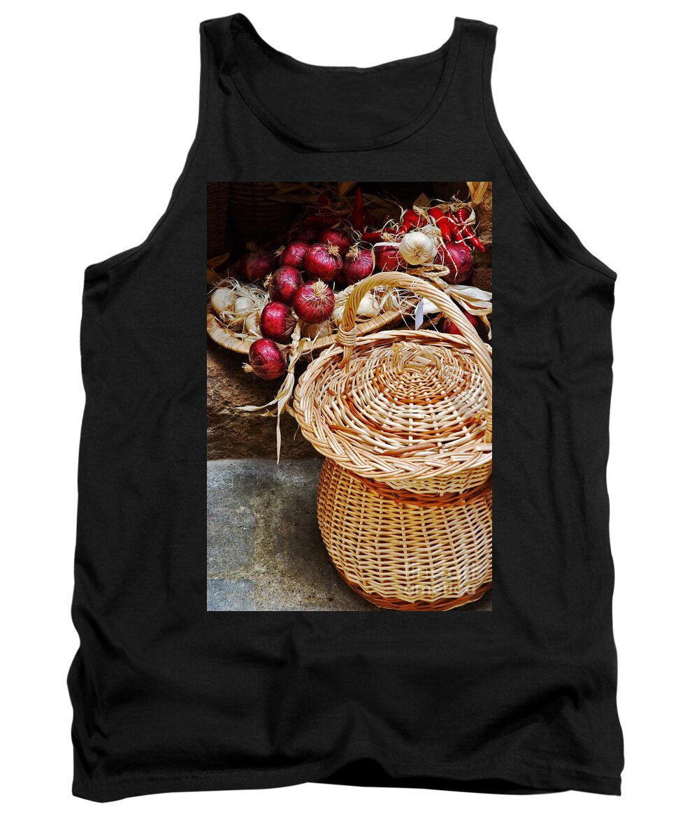 Onions Tank Top featuring the photograph Basket with onions by Silvia Ganora