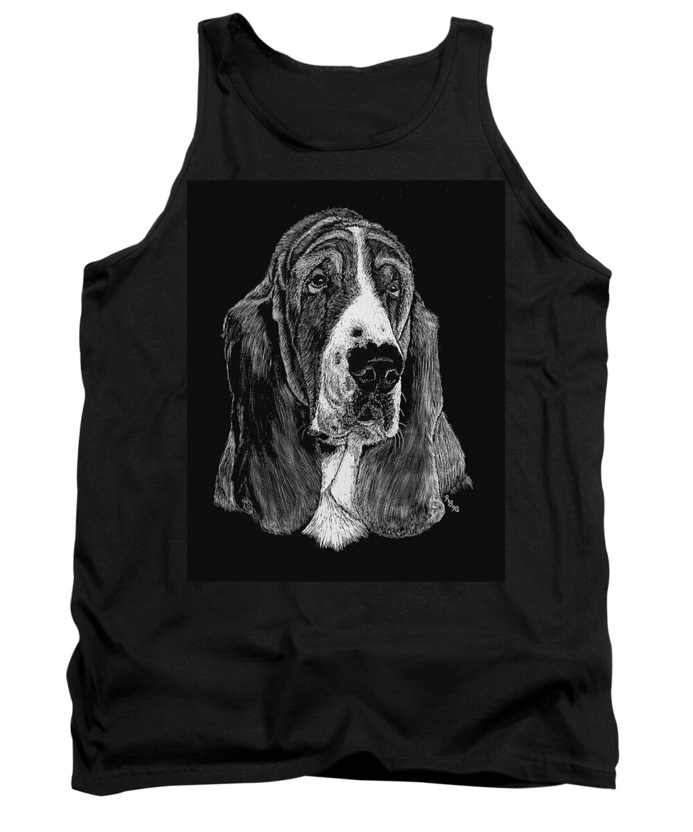 Basset Hound Print Tank Top featuring the drawing Basset Hound by Rachel Bochnia
