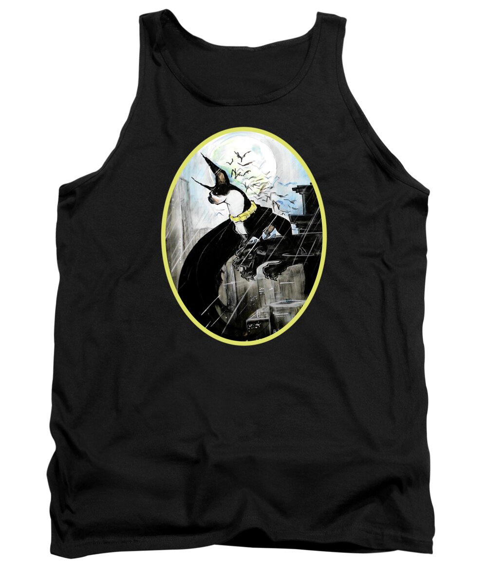Dog Caricature Tank Top featuring the drawing Batman Boston Terrier Caricature Art Print by Canine Caricatures By John LaFree