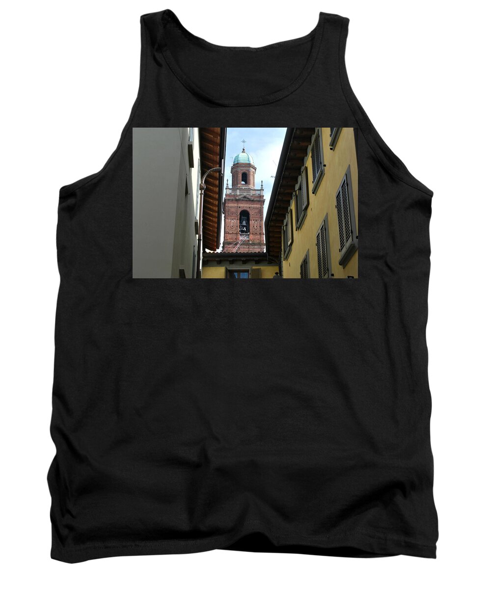 Caravaggio Tank Top featuring the photograph Bell Tower Through the Buildings by Fabio Caironi
