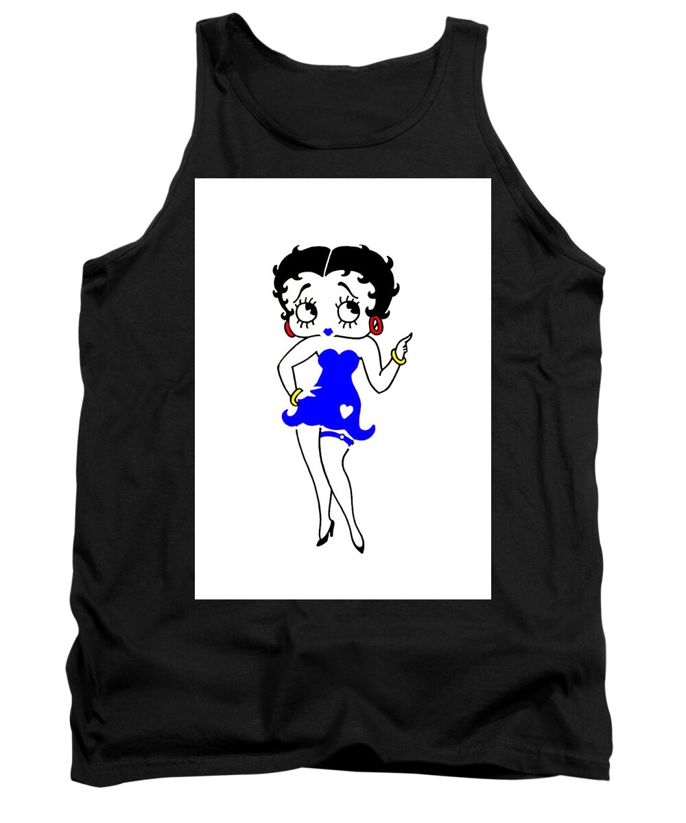 Betty Tank Top featuring the mixed media Betty Boop Blue Dress by Charlie Ross