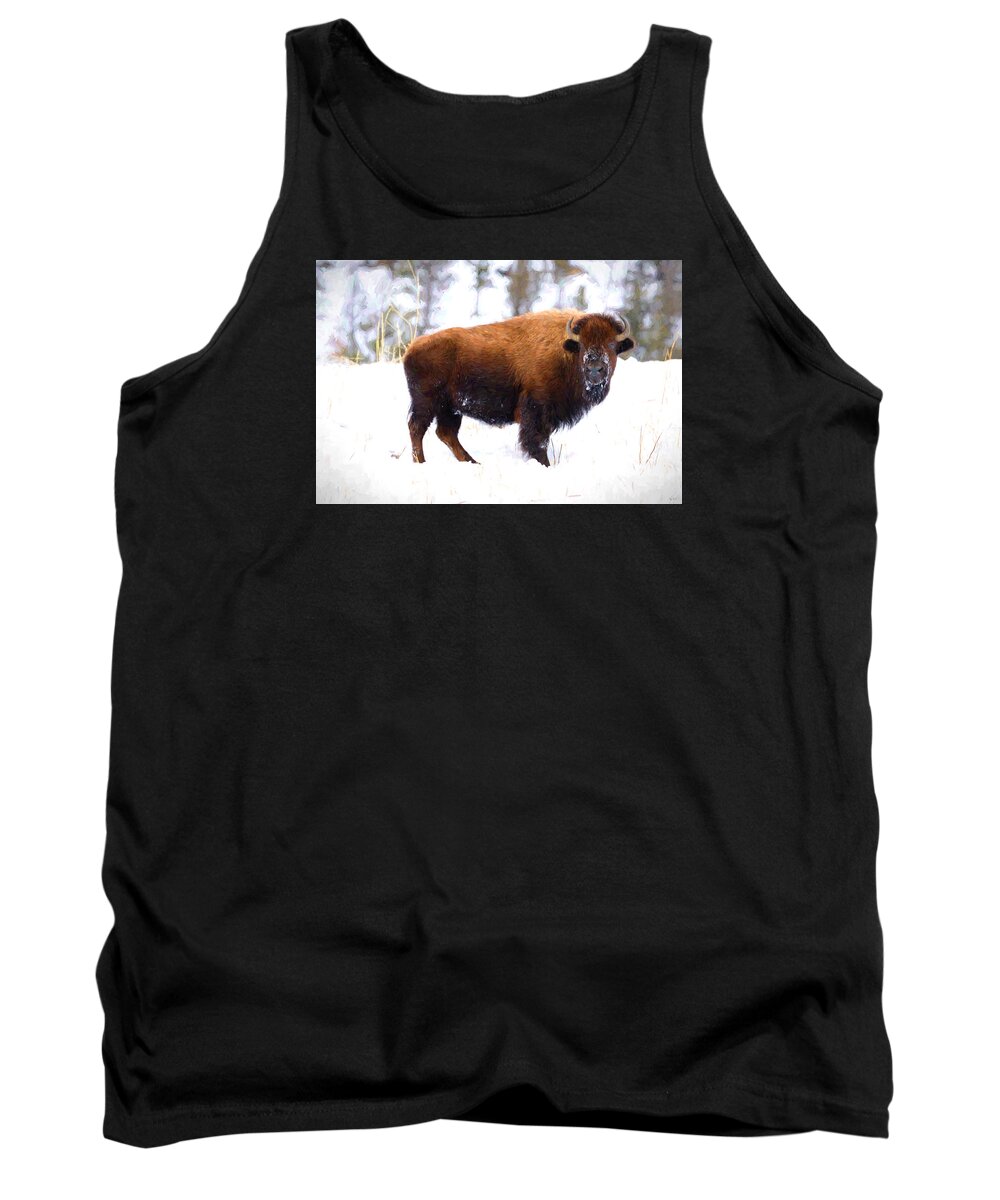 Impressionist View Of Bison In Winter. Tank Top featuring the photograph Bison in Winter by Greg Norrell