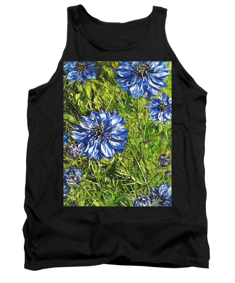 Love In A Mist Tank Top featuring the painting Blue Love in a Mist by Vicki Baun Barry