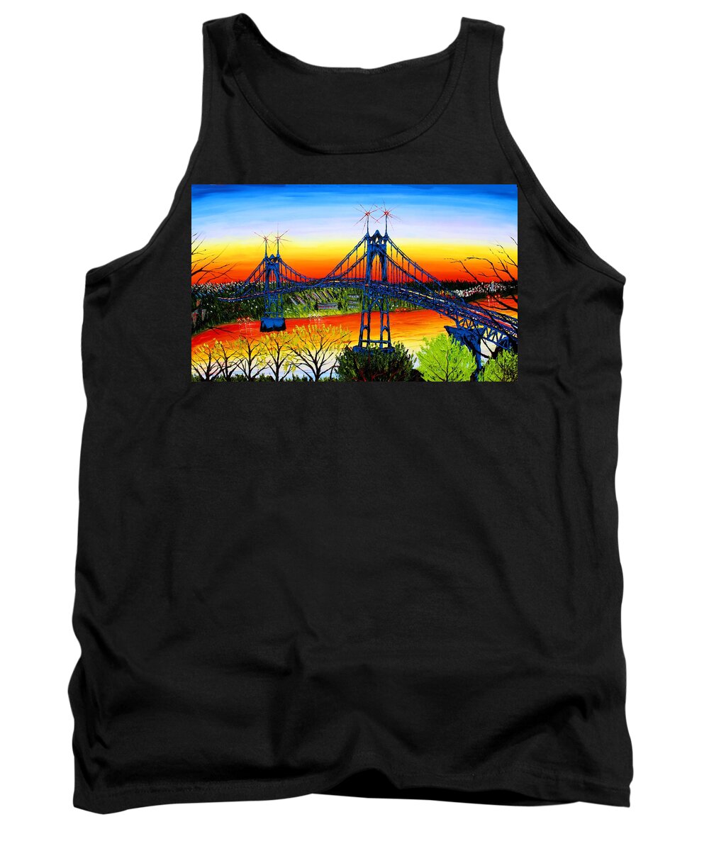  Tank Top featuring the painting Blue Night Of St. Johns Bridge At Sunset #3 by James Dunbar