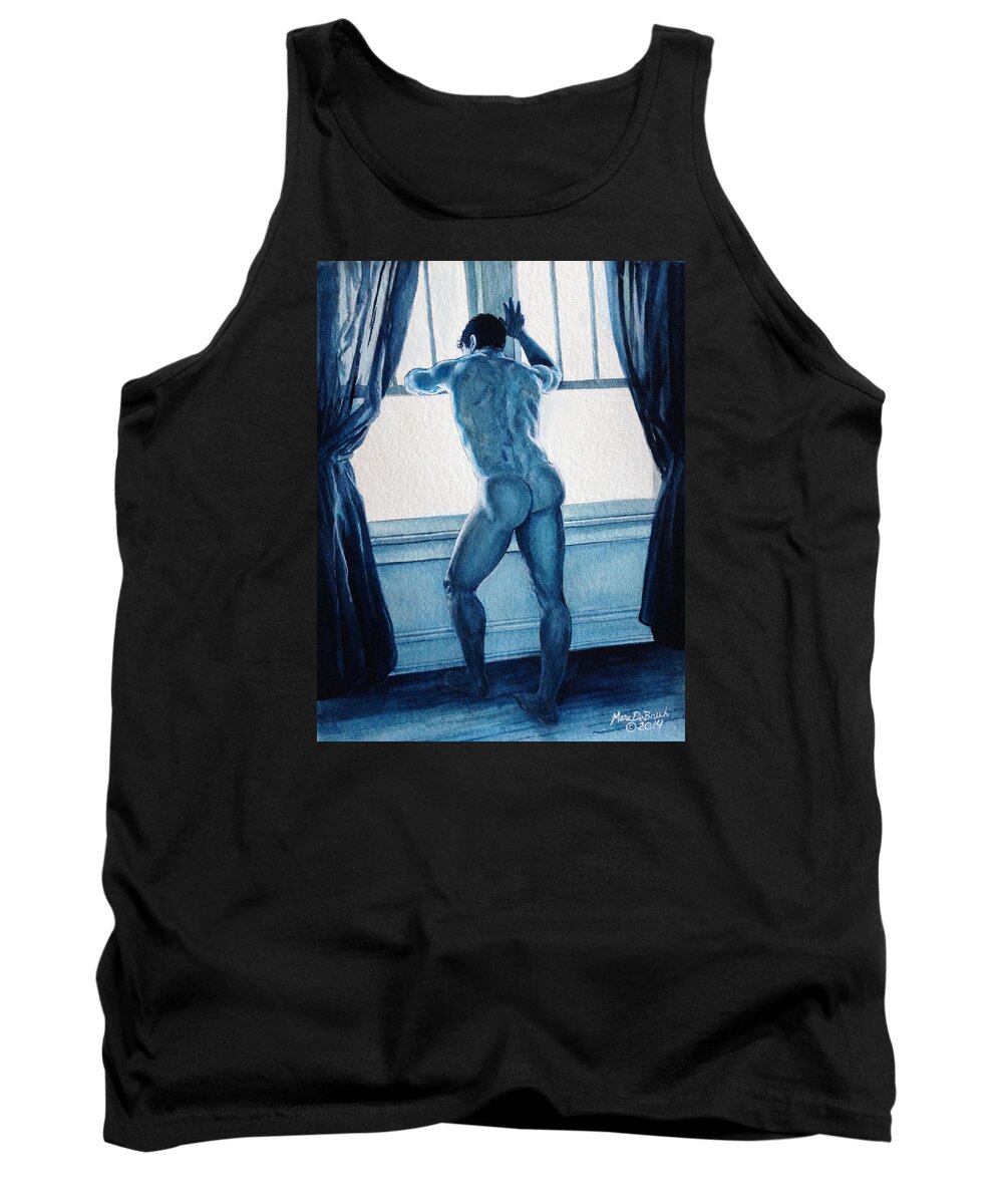 Male Nude Tank Top featuring the painting Blue Nude by Marc DeBauch
