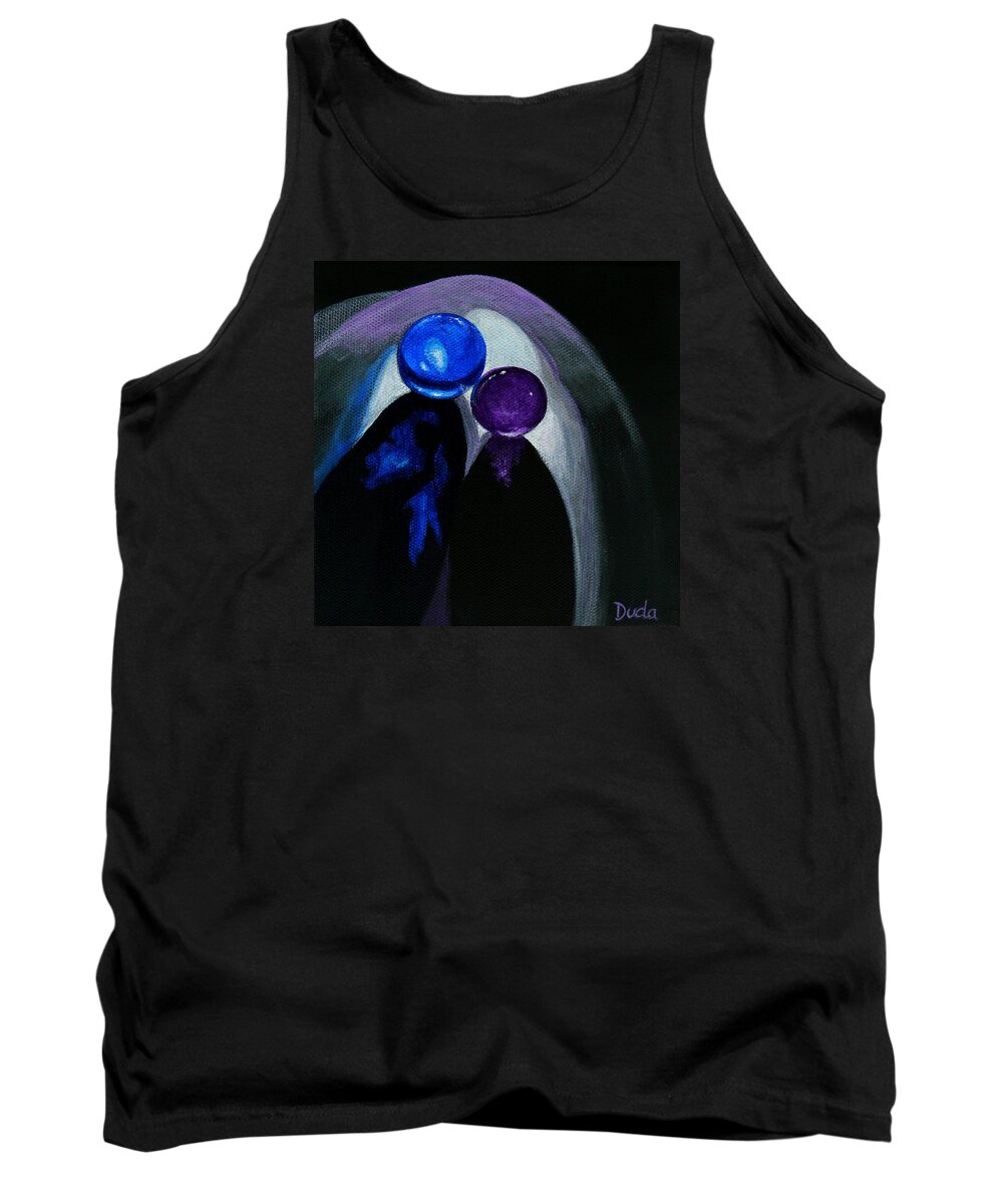 Blue Shooter Tank Top featuring the painting Blue Shooter Amethyst Aggie by Susan Duda