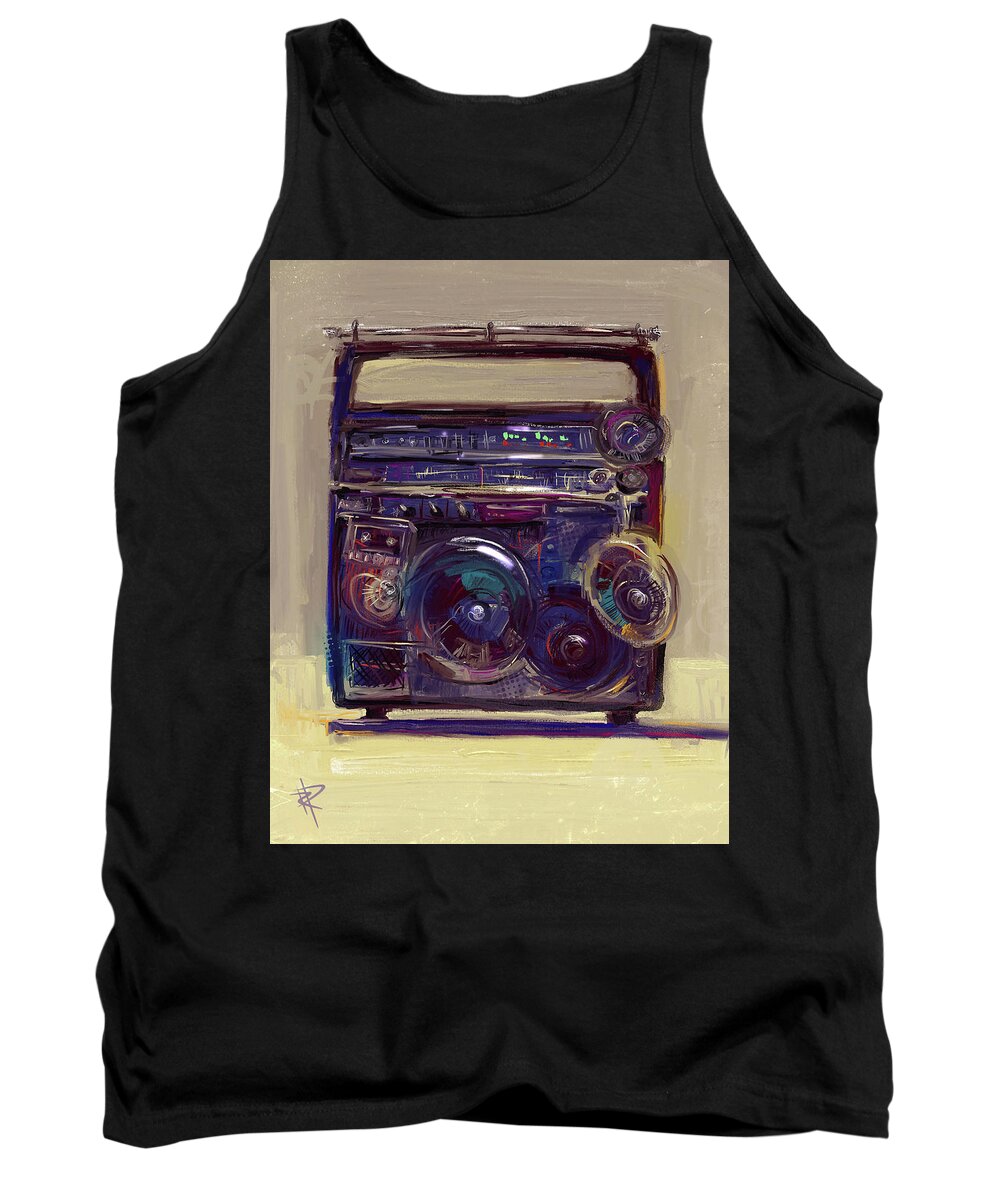 Boom Box Tank Top featuring the mixed media Boom Box by Russell Pierce