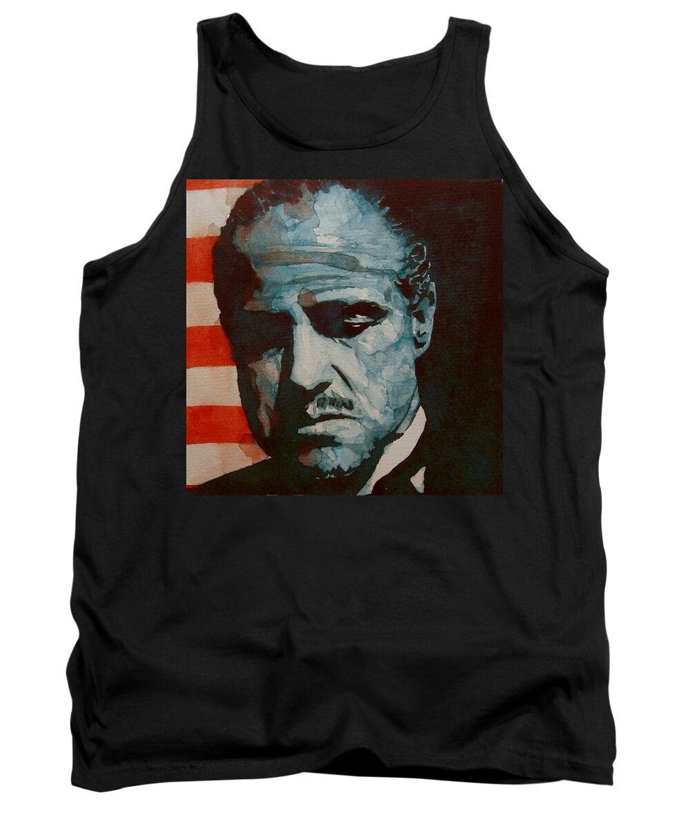 Marlon Brando Tank Top featuring the painting The Godfather-Brando by Paul Lovering
