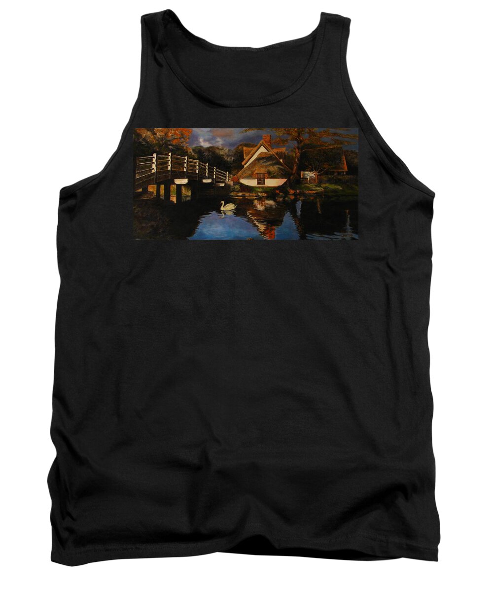 Cottage Tank Top featuring the painting Bridge Cottage by Keith Gantos