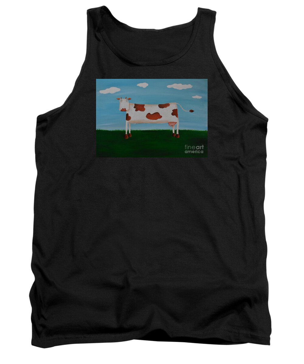 Cow Tank Top featuring the painting Brown Spotted Cow by Cami Lee