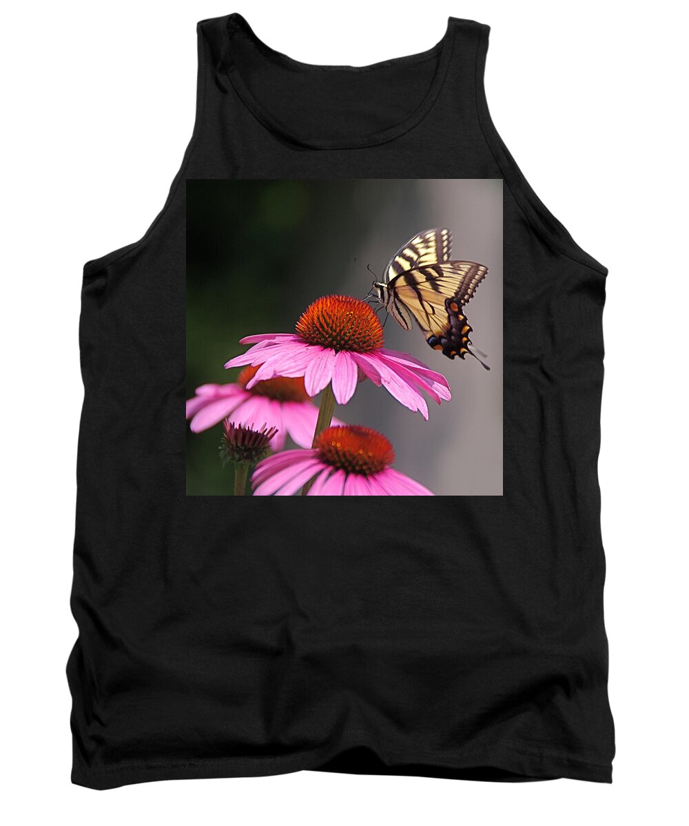 Tiger Swallowtail Butterfly Tank Top featuring the photograph Butterfly and Coneflower by Byron Varvarigos