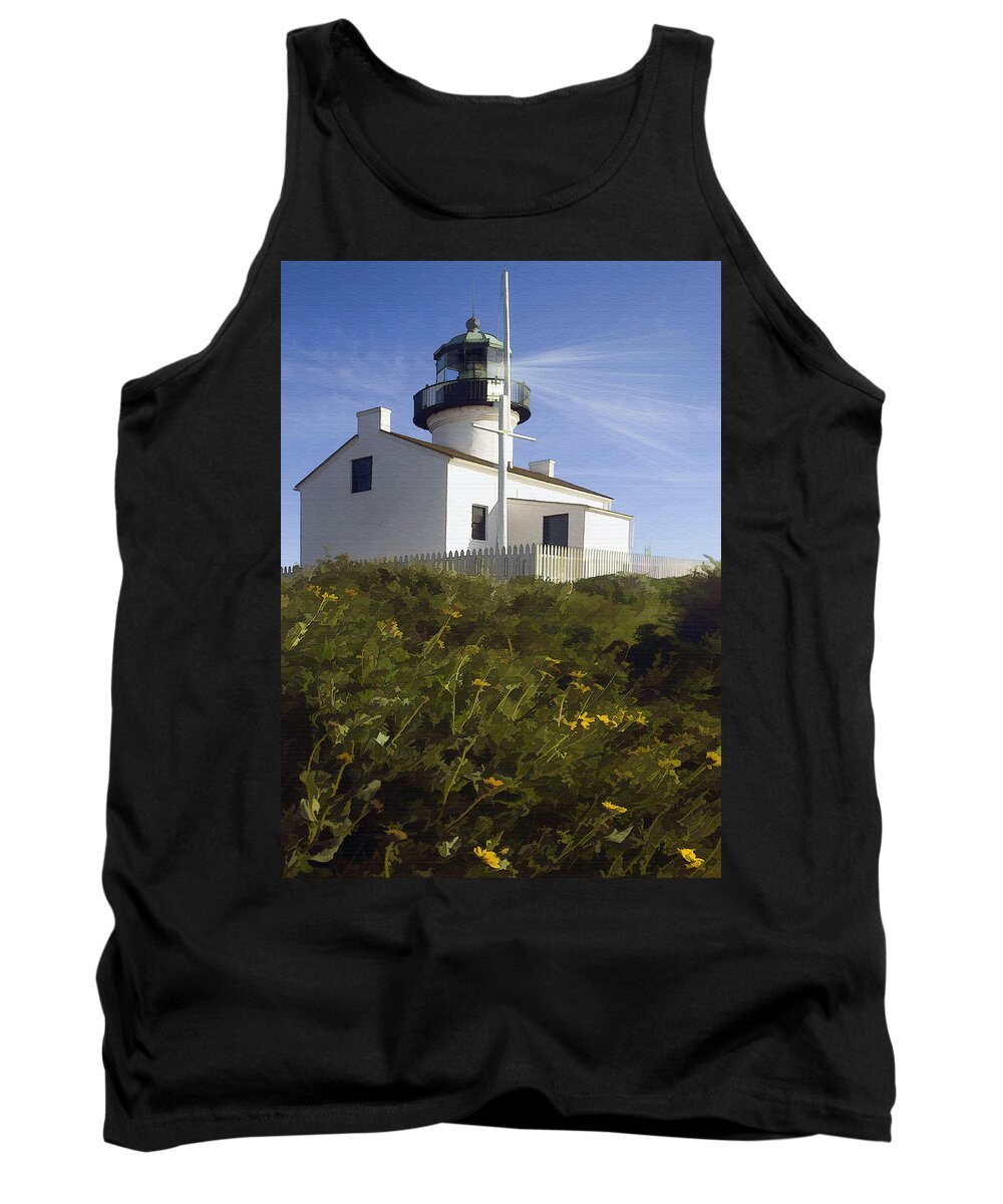 Lighthouse Tank Top featuring the digital art Cabrillo Lighthouse by Sharon Foster