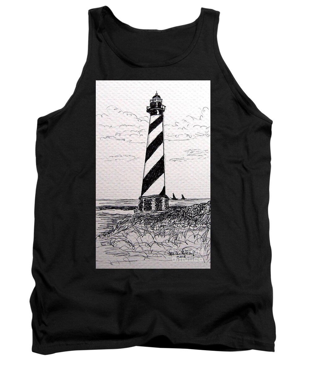 Cape Hatteras Tank Top featuring the drawing Cape Hatteras Lighthouse NC by Julie Brugh Riffey
