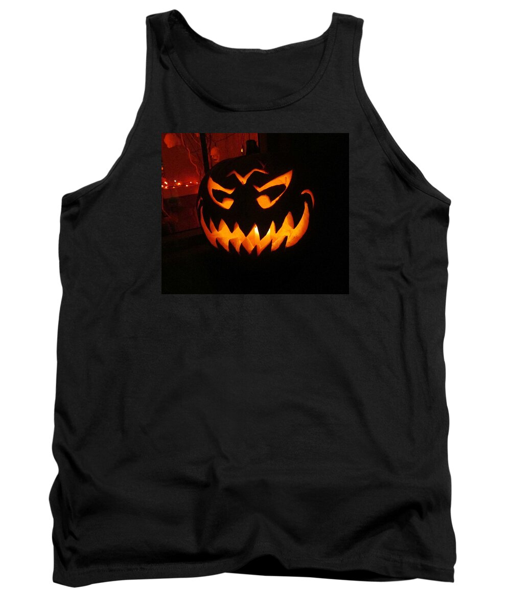 Pumpkin Tank Top featuring the photograph Carved Up 2 by Donna Spadola