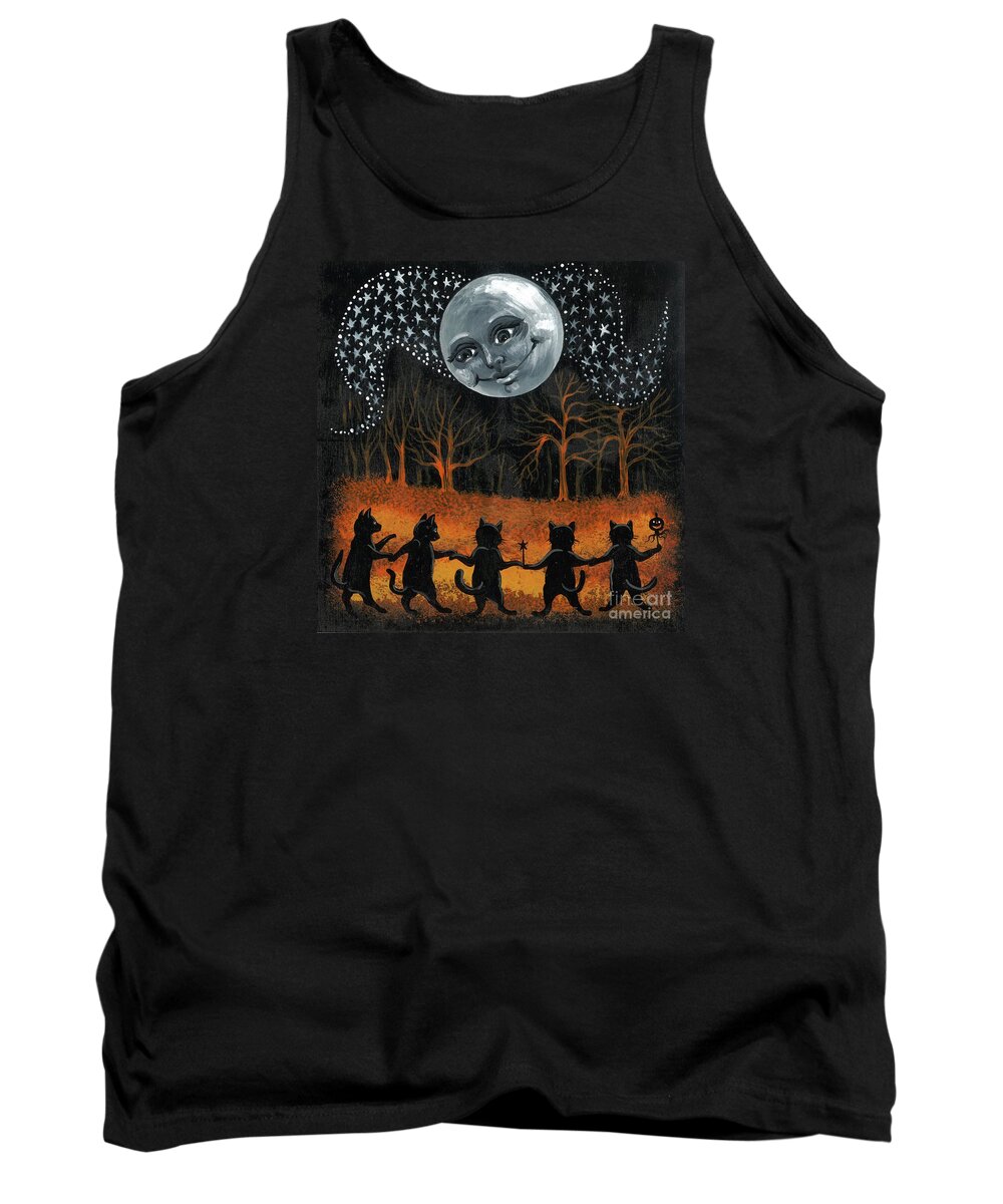 Print Tank Top featuring the painting Cats Dancing On Halloween by Margaryta Yermolayeva