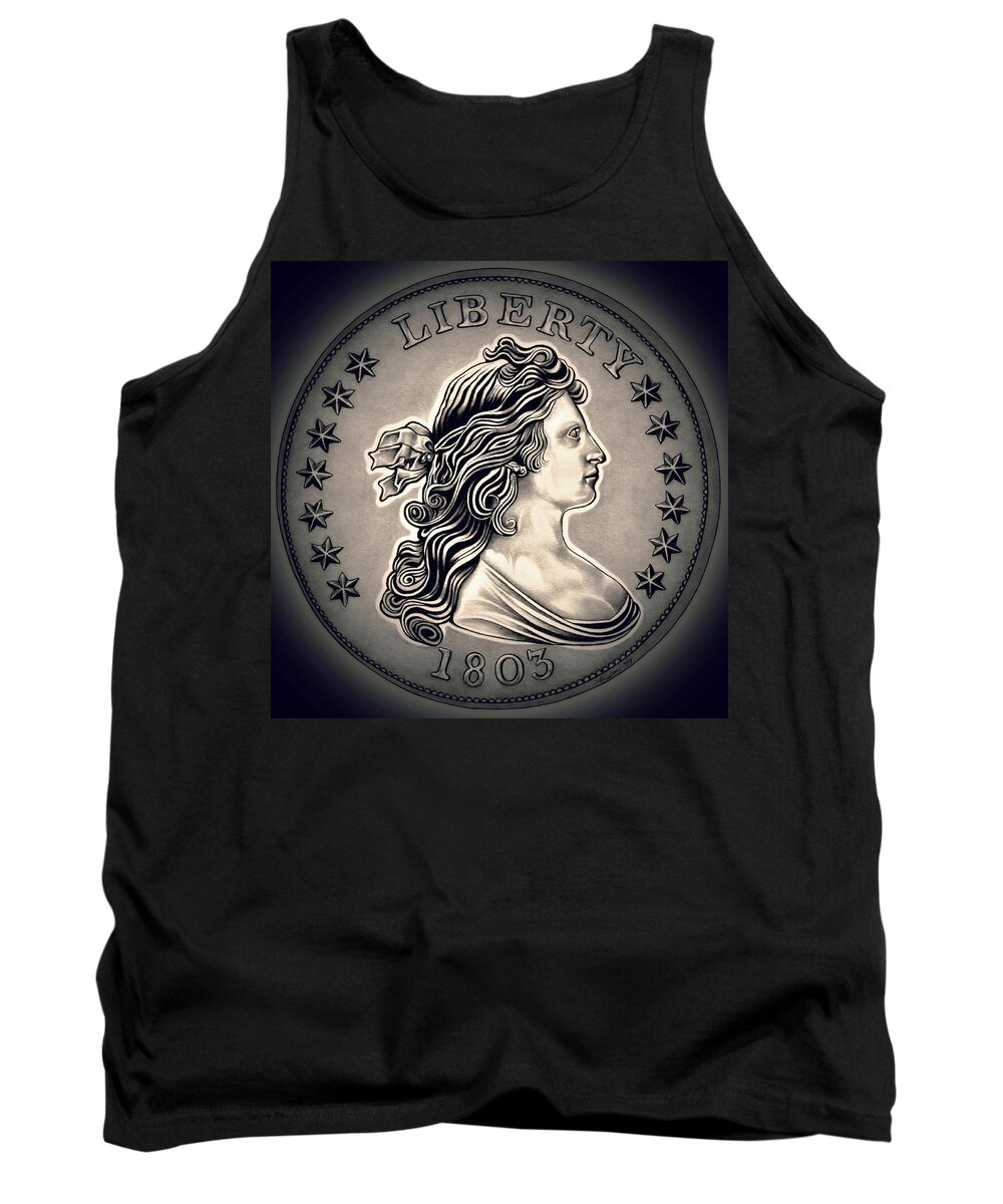 Draped Bust Liberty Dollar Tank Top featuring the drawing Cement Draped Liberty by Fred Larucci