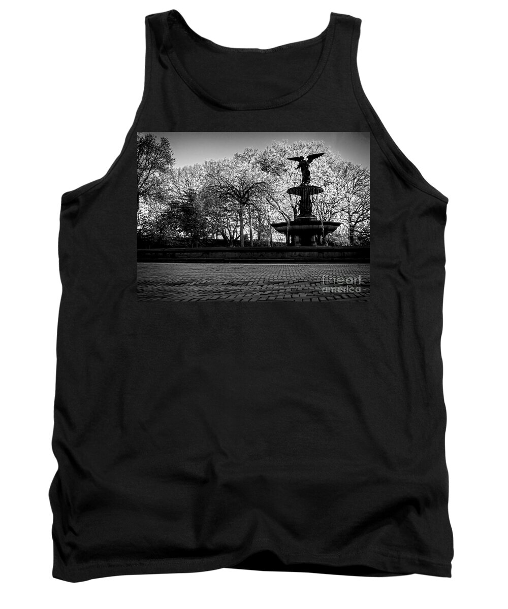 Central Park Tank Top featuring the photograph Central Park's Bethesda Fountain - BW by James Aiken