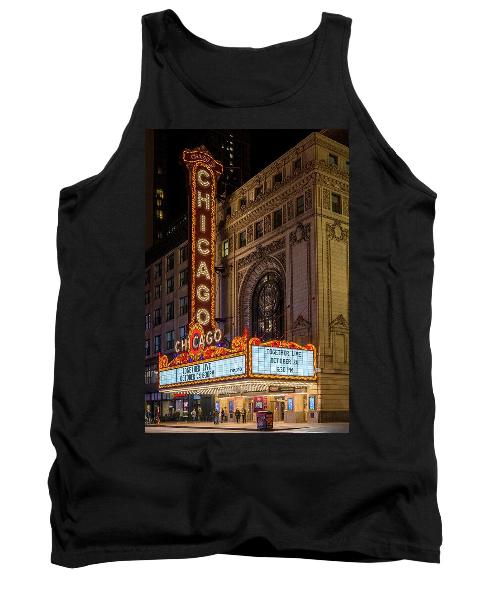 Chicago Theater Night Broadway Shows Tank Top featuring the photograph Chicago Theater, Study 1 by Randy Lemoine