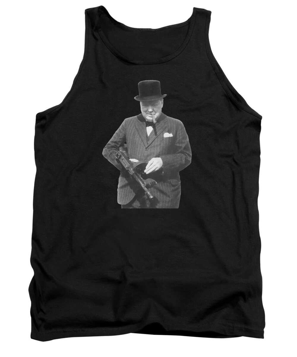 Winston Churchill Tank Top featuring the painting Churchill Posing With A Tommy Gun by War Is Hell Store