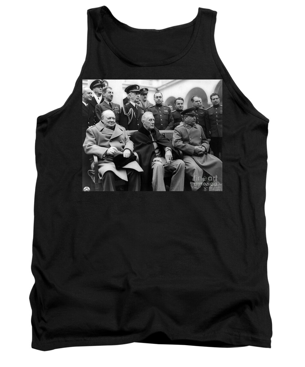 Government Tank Top featuring the photograph Churchill, Roosevelt And Stalin by Science Source