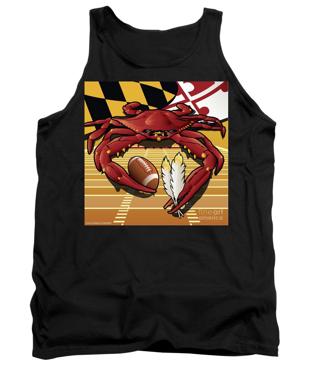 Maryland Tank Top featuring the digital art Citizen Crab Redskin, Maryland Crab celebrating Washington Redskins football by Joe Barsin