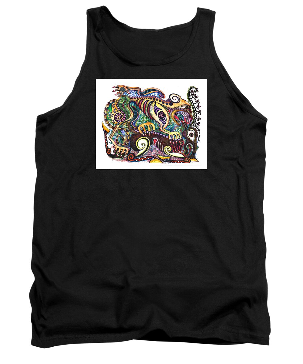 Lion Tank Top featuring the painting Colored cultural zoo D version 2 by Melinda Dare Benfield