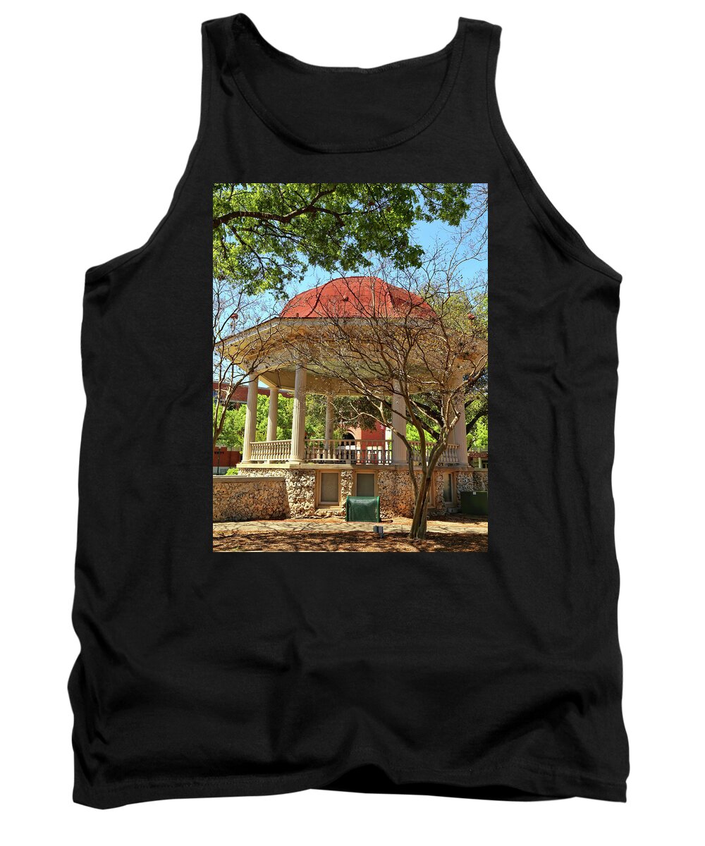 Comal County Tank Top featuring the photograph Comal County Gazebo in Main Plaza by Judy Vincent