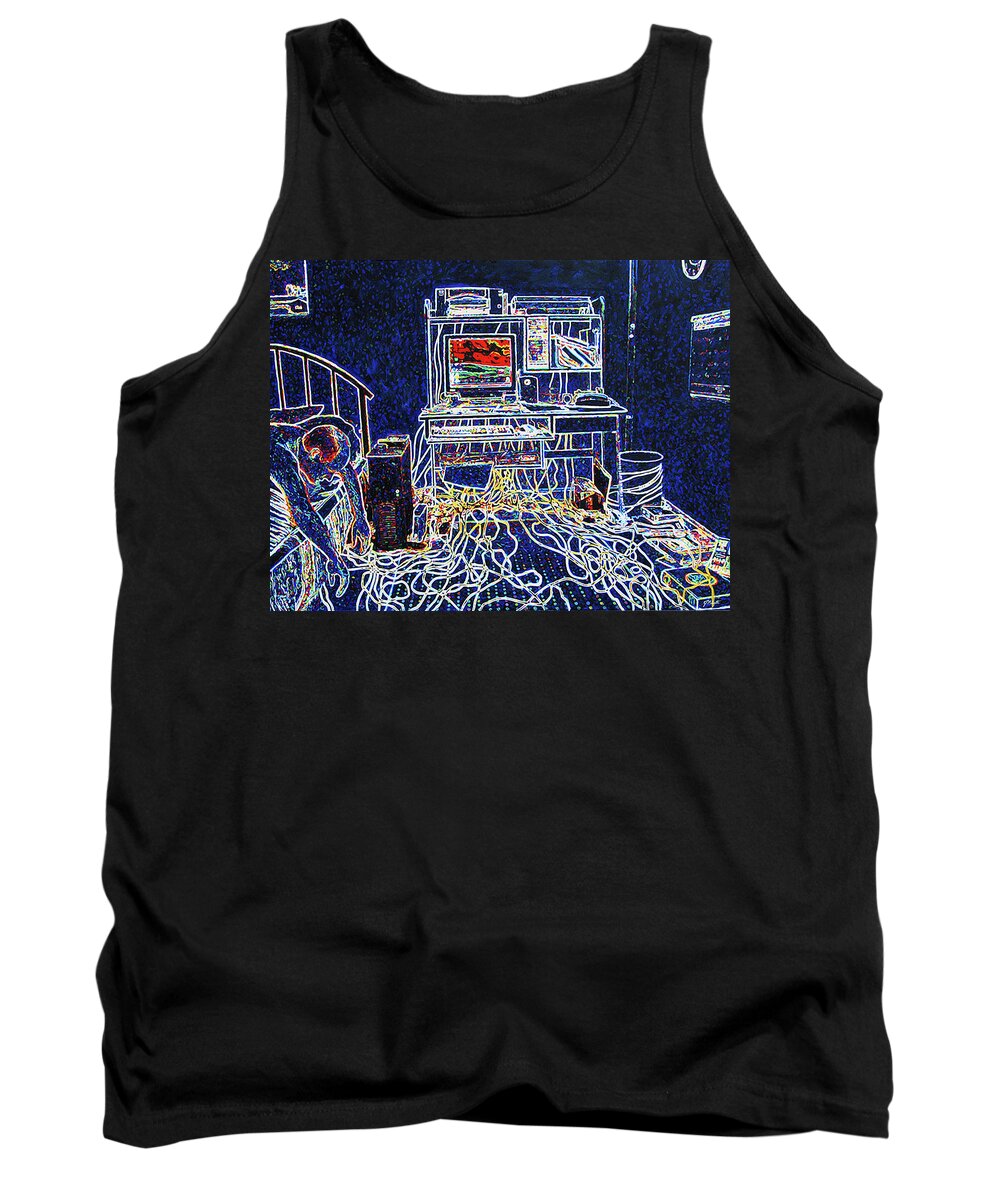 Computers Tank Top featuring the painting Computers and Wires by Tommy Midyette