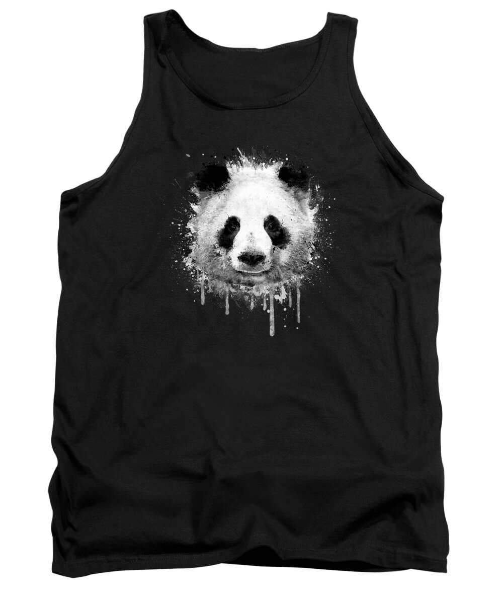 Panda Tank Top featuring the digital art Cool Abstract Graffiti Watercolor Panda Portrait in Black and White by Philipp Rietz