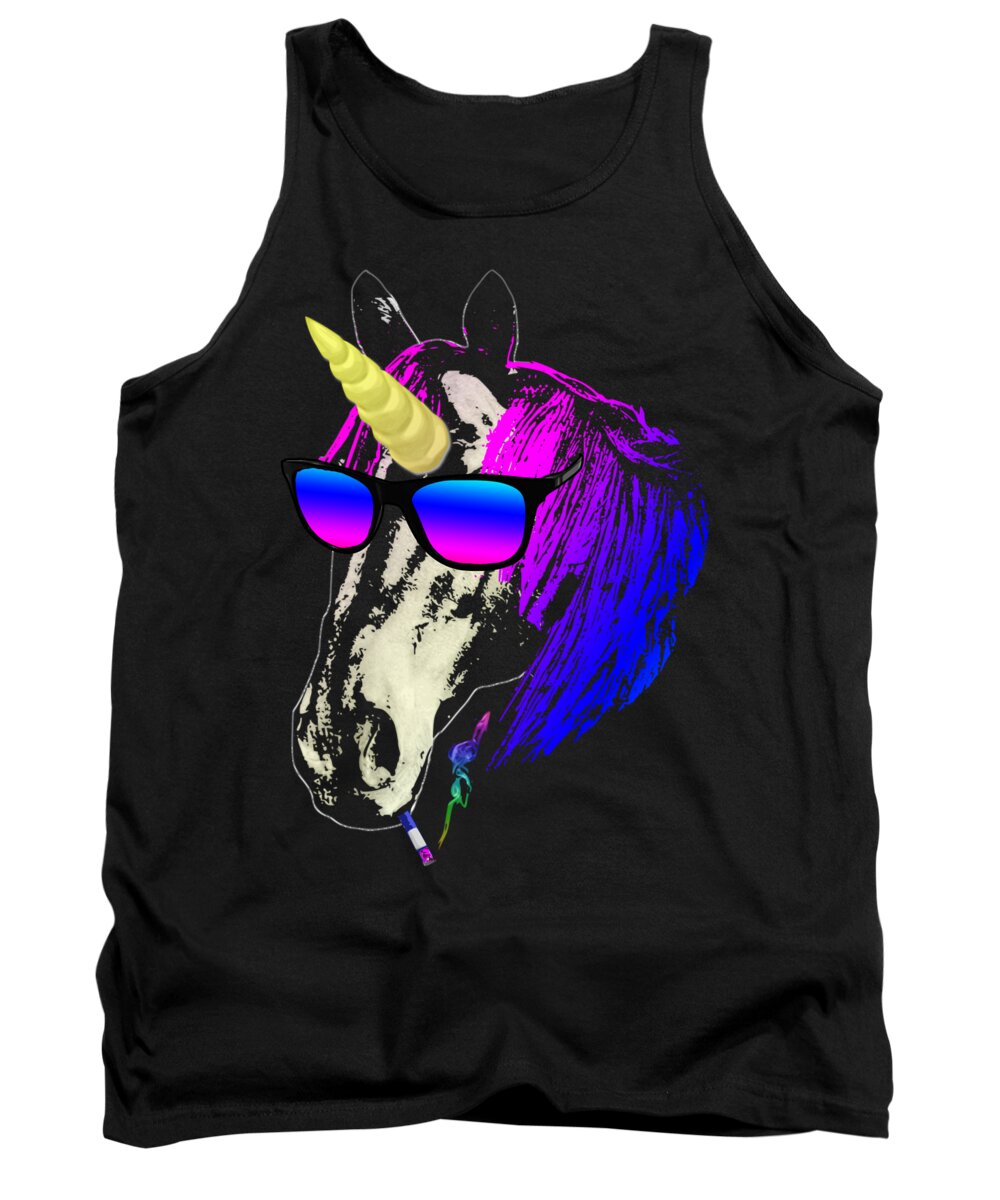 Unicorn Tank Top featuring the mixed media Cool Unicorn With Sunglasses by Filip Schpindel