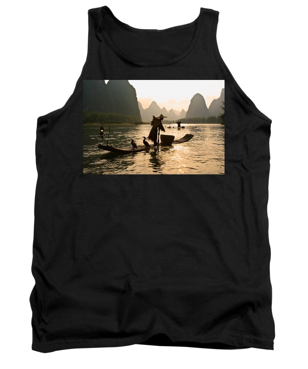 Asia Tank Top featuring the photograph Cormorant Fisherman on the Li River by Michele Burgess