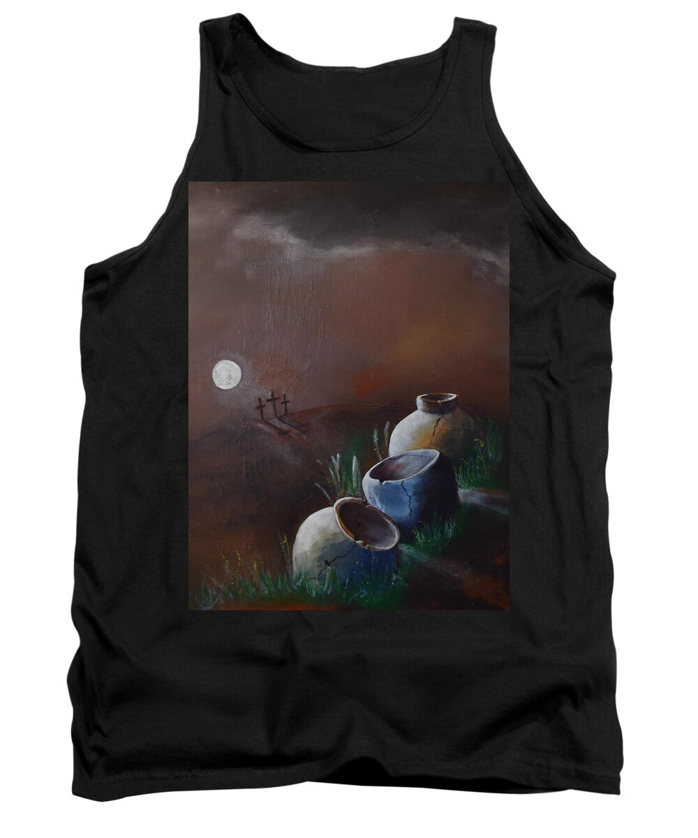 Moon Tank Top featuring the painting Empty Crosses Empty Crocks by Gary Smith