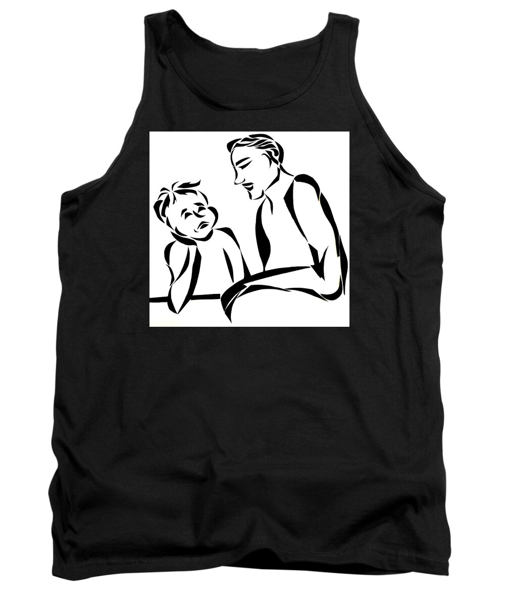 Family Tank Top featuring the mixed media Dad and Son by Delin Colon