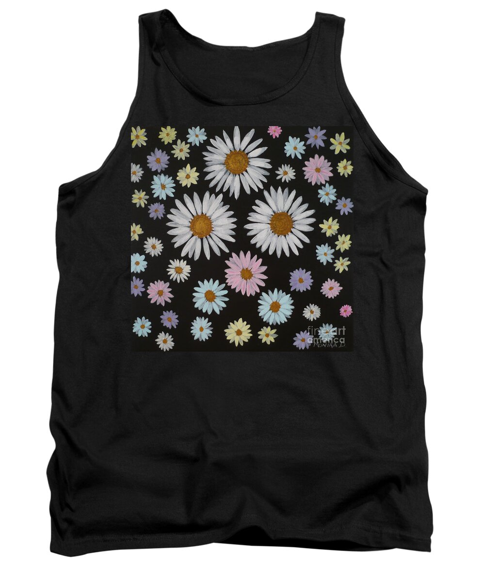 Daisy Tank Top featuring the painting Daisies on Black by Monika Shepherdson