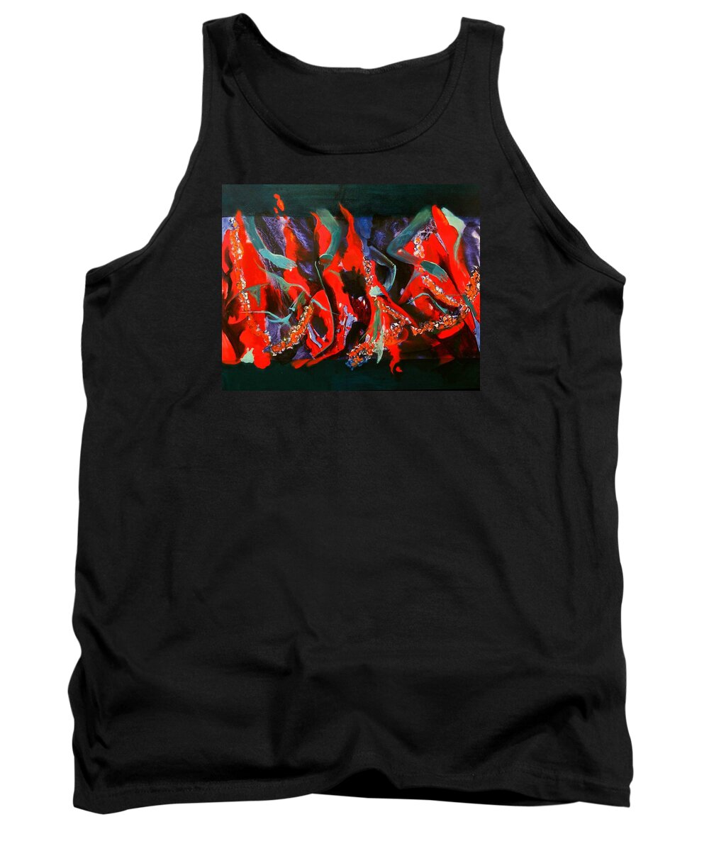 Red Dresses Dance Dancing Movement Irish Ghostly Dans Tank Top featuring the painting Dancing flames by Georg Douglas