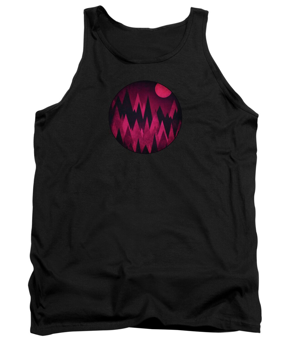  Abstract Tank Top featuring the digital art Dark Triangles - Peak Woods Abstract Grunge Mountains Design in red black by Philipp Rietz