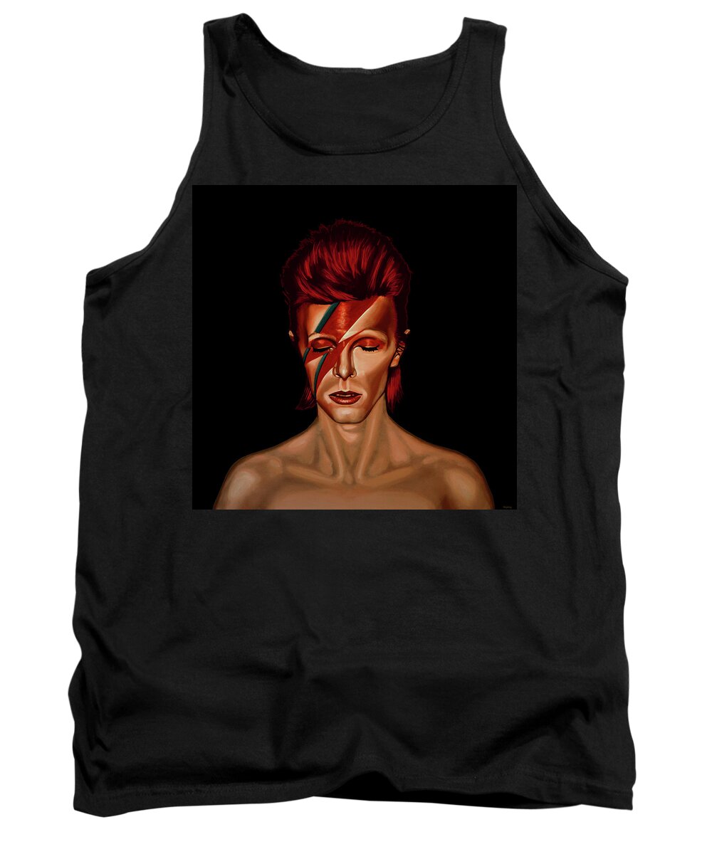 David Bowie Tank Top featuring the painting David Bowie Aladdin Sane Mixed Media by Paul Meijering
