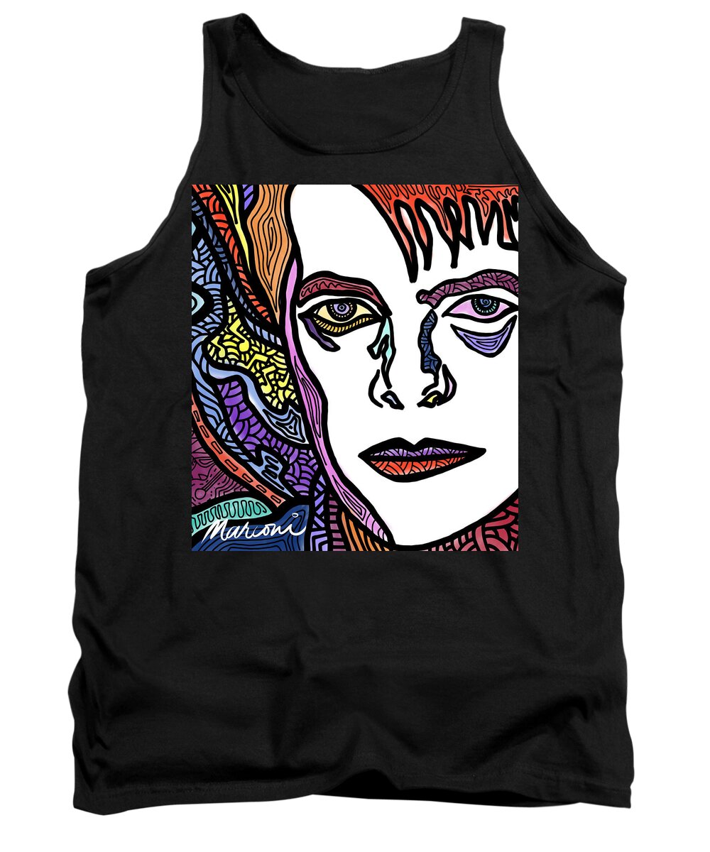 Davidbowie Tank Top featuring the digital art David Bowie Legacy by Marconi Calindas