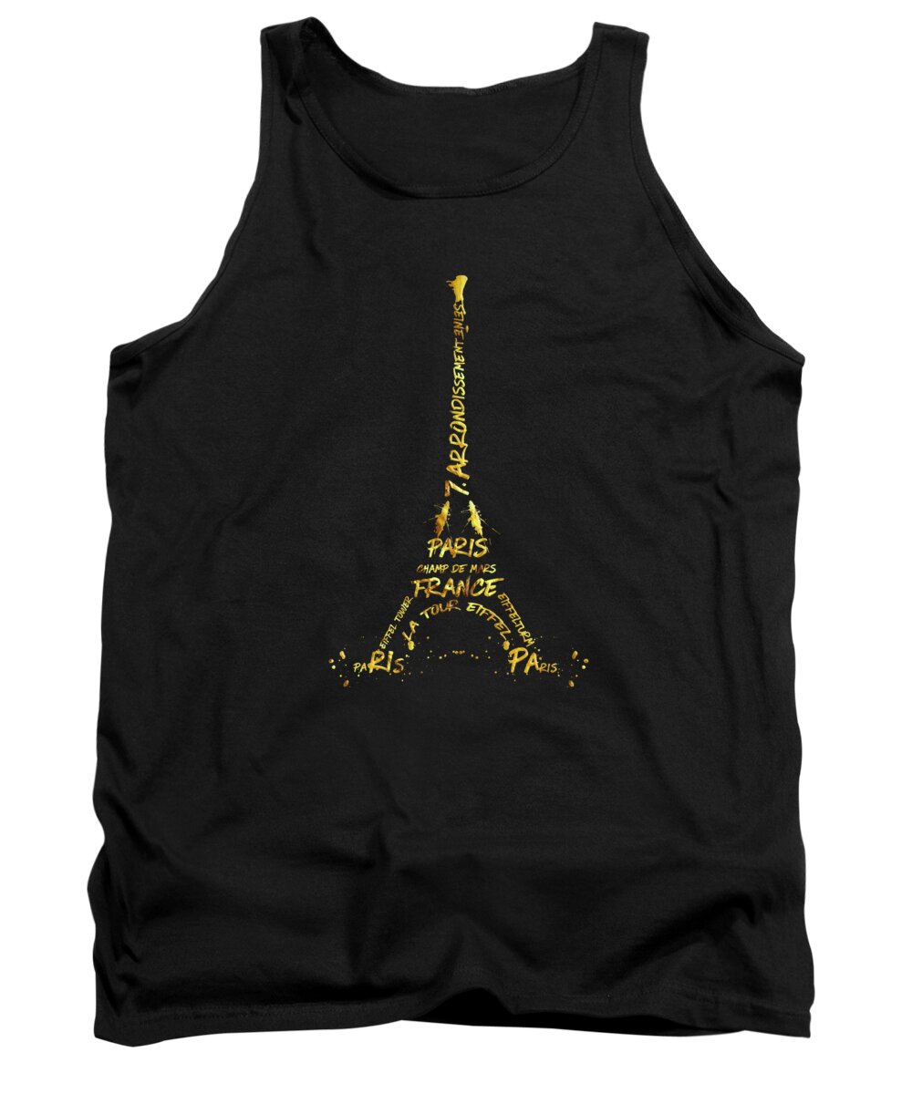 Paris Tank Top featuring the digital art Digital-Art Eiffel Tower - black and golden by Melanie Viola