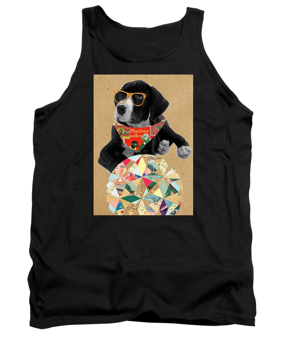 Dog Tank Top featuring the mixed media Dog with Ball by Claudia Schoen