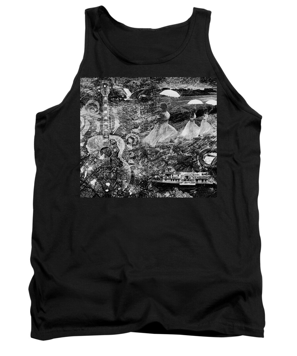 Riverboats Memphis Tank Top featuring the photograph Down By The River L Bw by Dale Crum