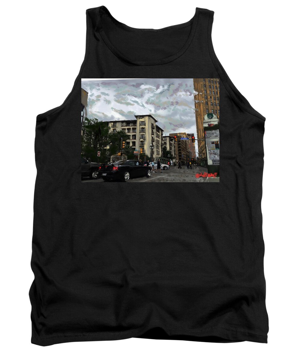 Cityscape Tank Top featuring the digital art Downtown 1 by Angela Weddle