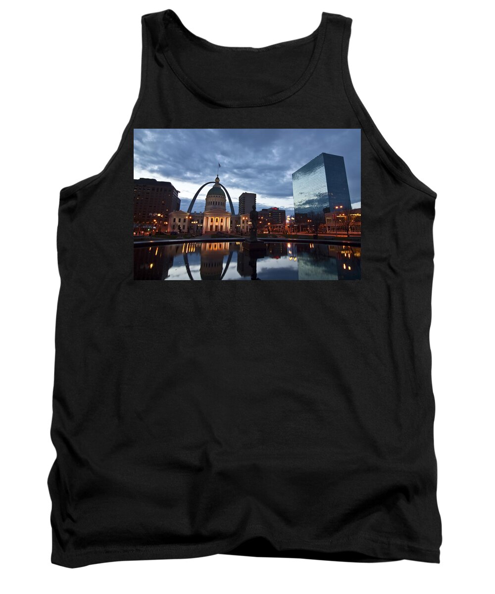 Gateway Arch Tank Top featuring the photograph Downtown St. Louis at dawn by Sven Brogren
