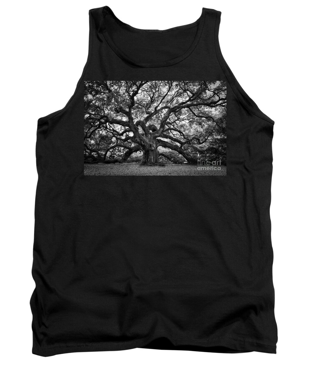 Angel Oak Tank Top featuring the photograph Dramatic Angel Oak in Black and White by Carol Groenen